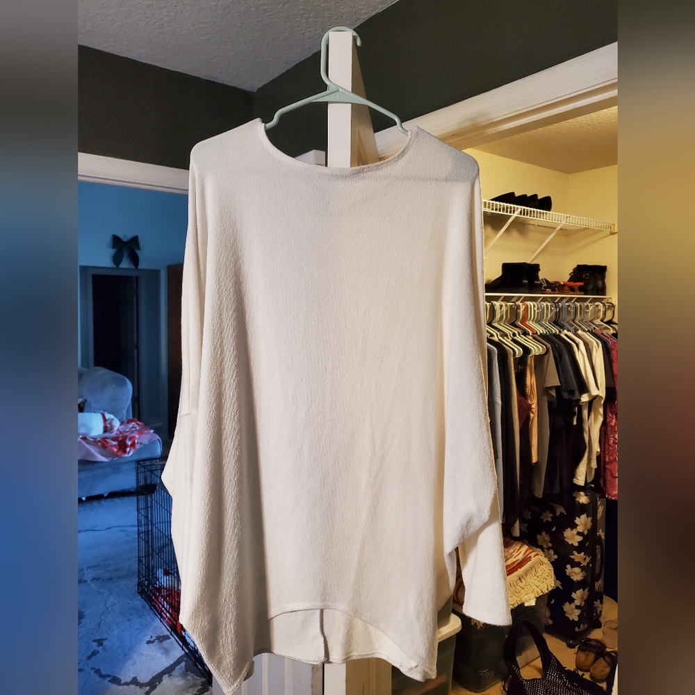 Blue Rain White Oversized Dolman Top